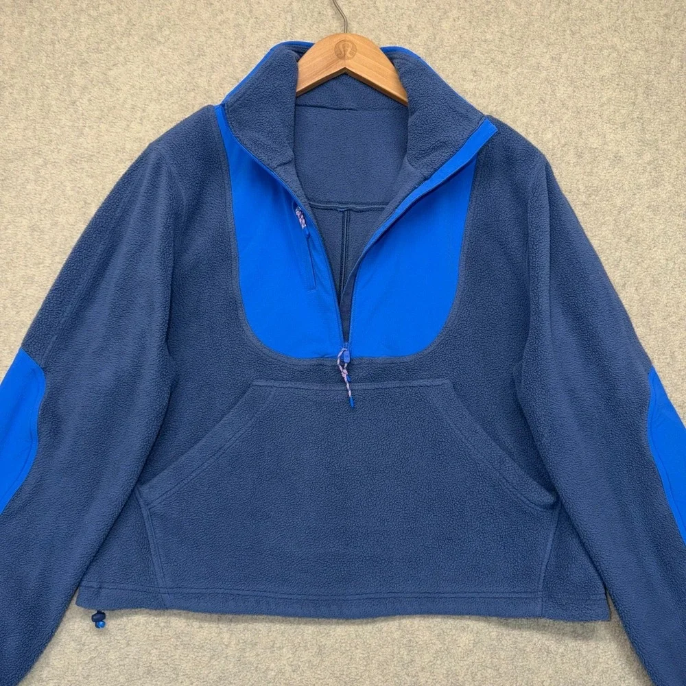 Lululemon Womens‎ Fleece Ripstop Hiking Sweatshirt Blue Crop Pullover Outdoor 6